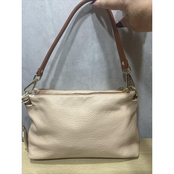 Valentina Italia Crossbody Shoulder Bag Clutch Pebbled Taupe/Beige - Picture 5 of 10